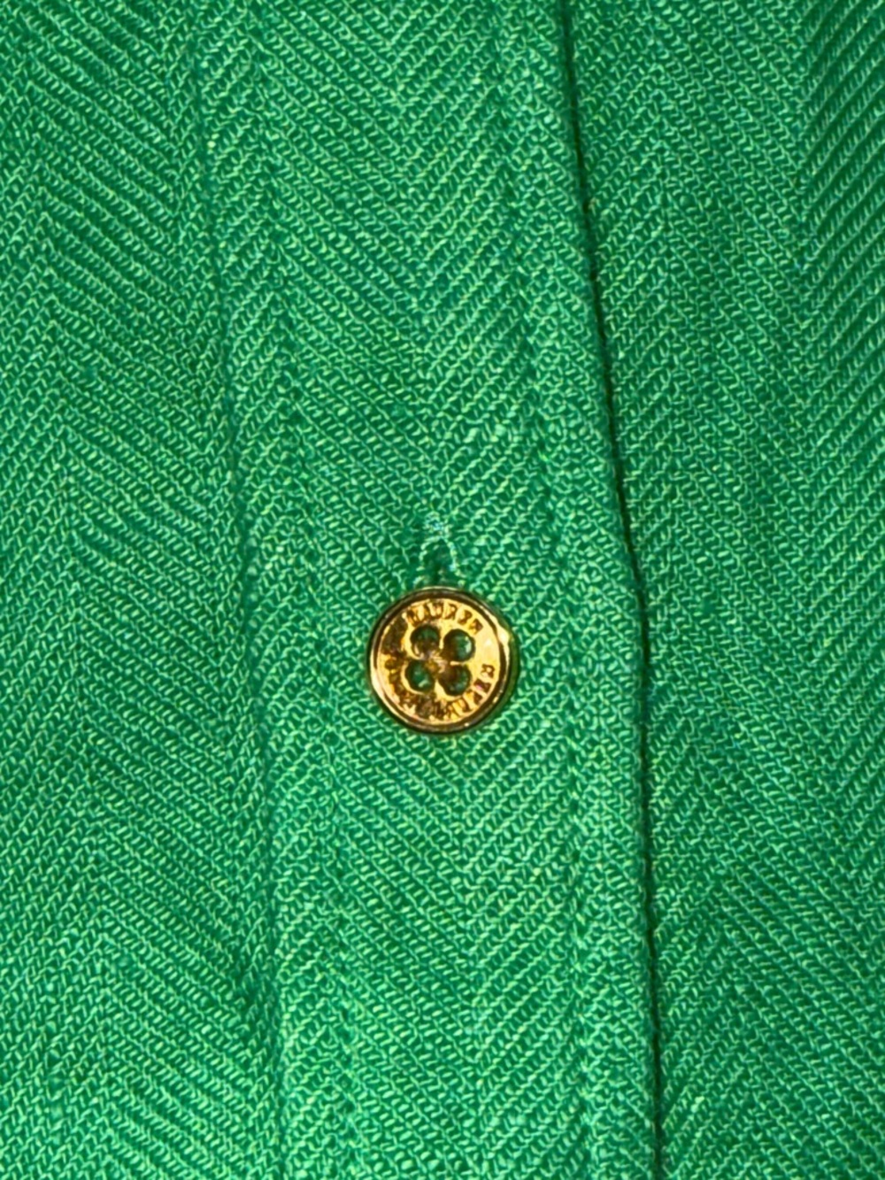 Lauren Ralph Lauren Linen Green Button Up Shirt Blue Contrast Trim Logo Crest 1X - Picture 9 of 12